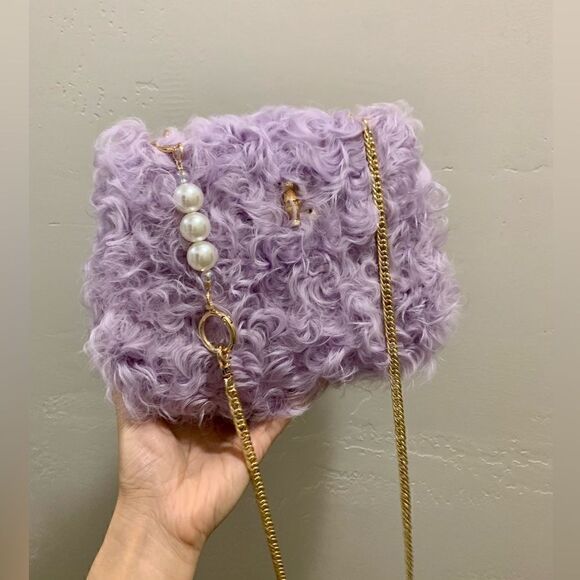 Handmade Genuine Curly Shearling Bamboo handle Bag/Shoulder Bag/Crossbody - Picture 2 of 16